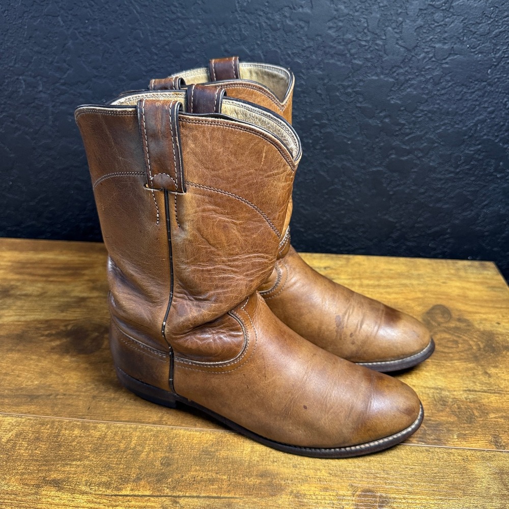 Justin 13003 Brown Leather Roper Cowboy Boots Women 8B